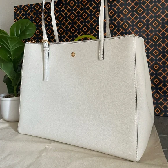 New , tory burch Emerson large double sip tote shoulder bag 134837 ivory - Picture 3 of 17
